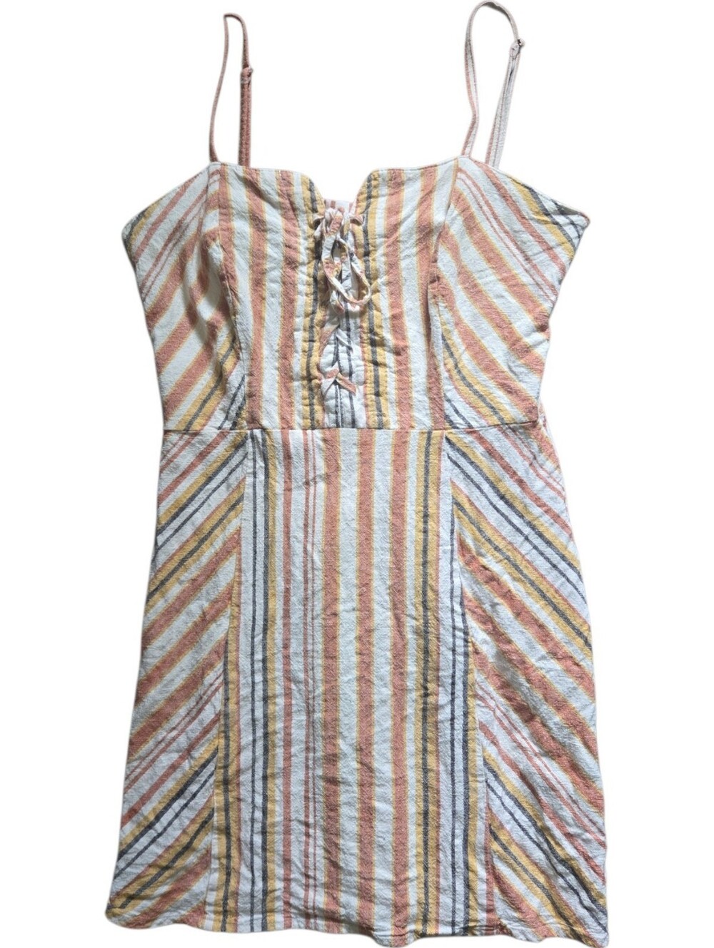Striped Sweetheart Lace-Up Slim Dress - S